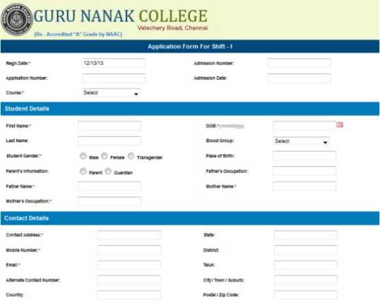 Guru Nanak College Online Admission Form